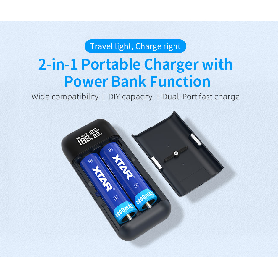 XTAR Charger Baterai 2 Slot 18650 21700 Li-Ion Power Bank LCD Display - PB2SL | Charger XTAR | Charg