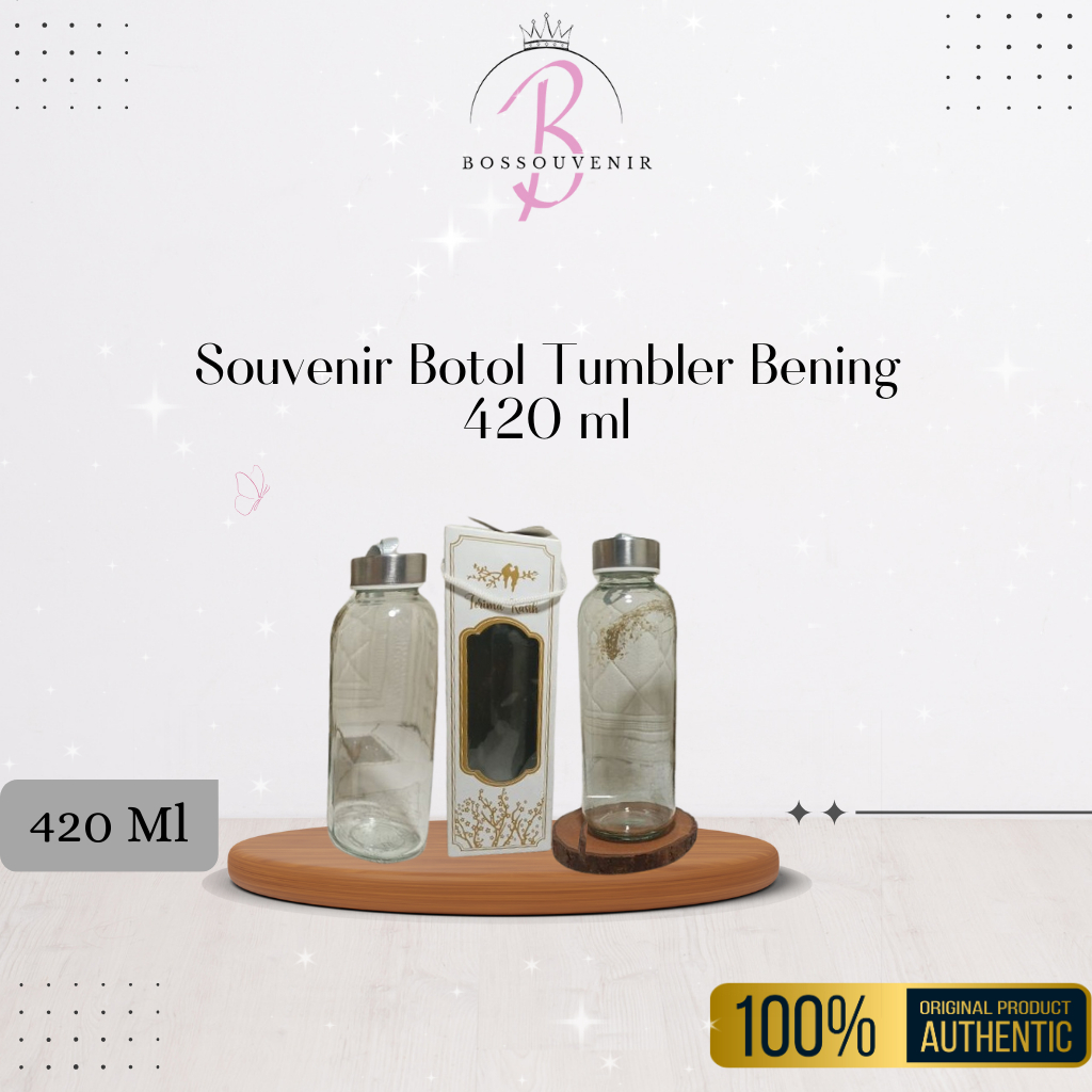 Souvenir Tumbler botol bening 420ml kemasan mika motif