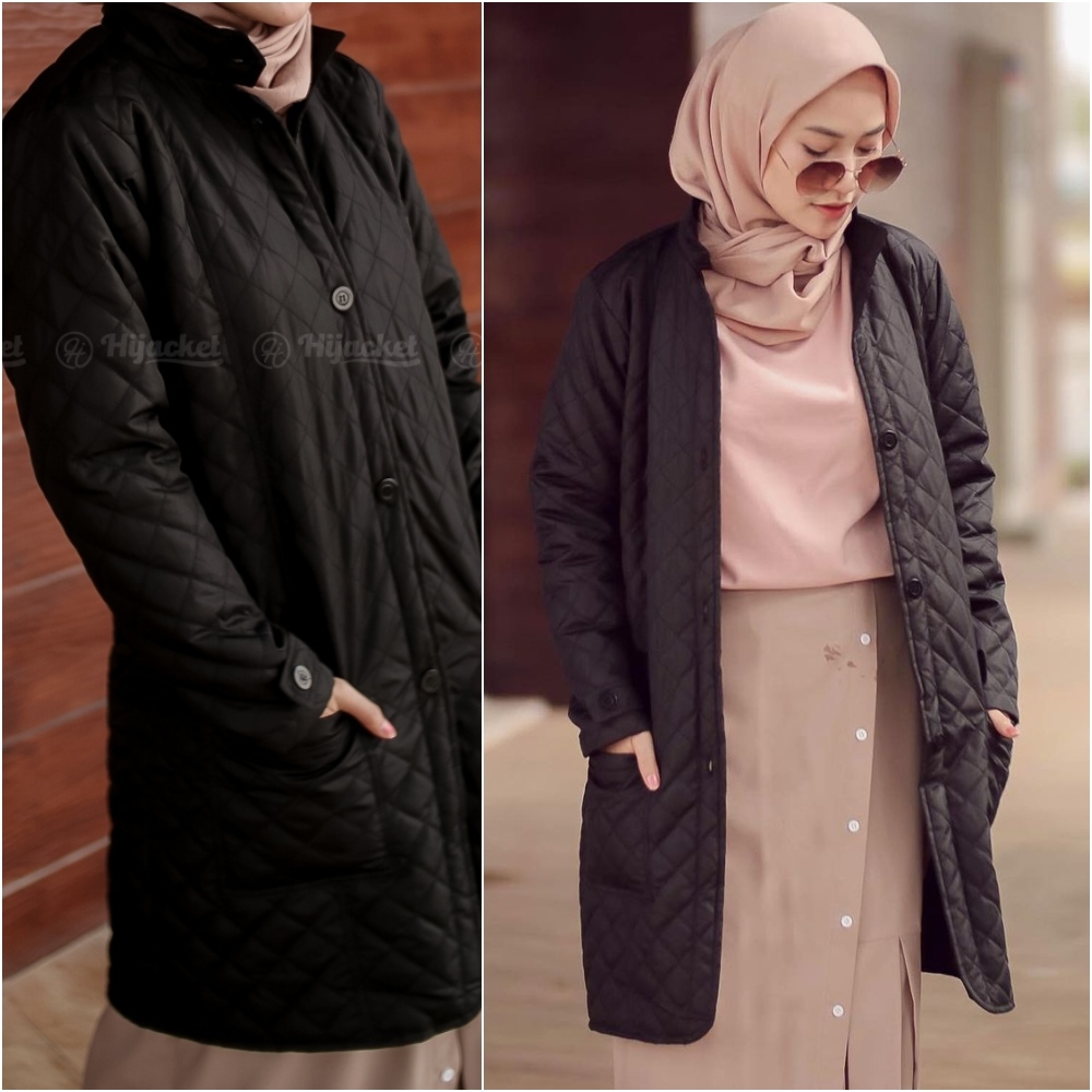 Jaket Wanita Muslimah Panjang Long Jacket Cewek Terbaru Kekinian Parasut Parasit Hitam BLV Black