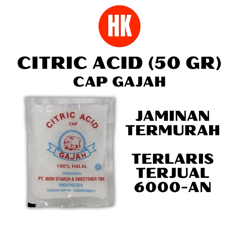 [TERLARIS TERMURAH] CITRIC ACID / CITRUN CITRIC CAP GAJAH 50 GRAM [HK MEDAN]