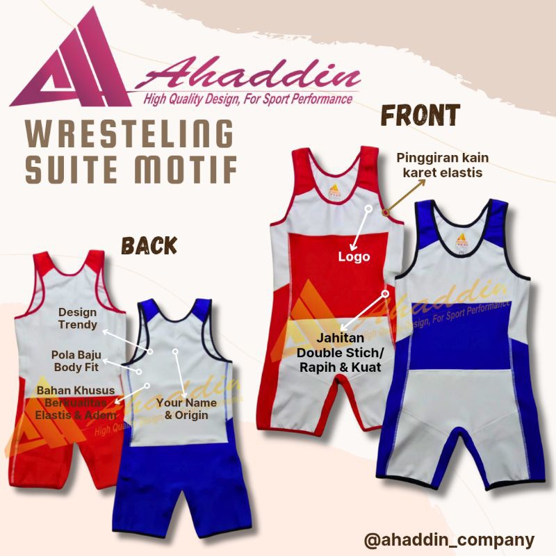 BAJU GULAT- WRESTLING SINGLET. Costom Motif Kombinasi Warna & Sablon.
