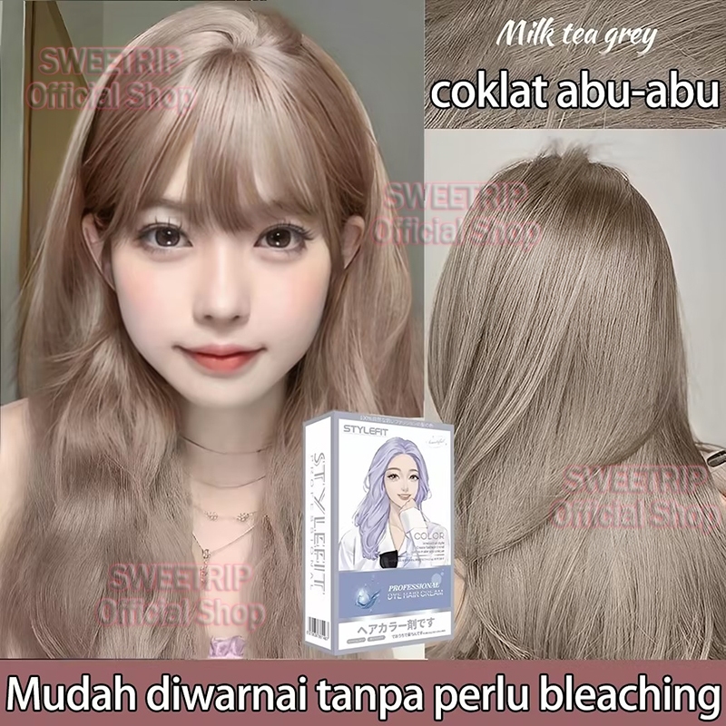 cat rambut Coklat abu-abu milk tea hair color ash grey hair colour Tidak perlu pemutih, pewarna naba