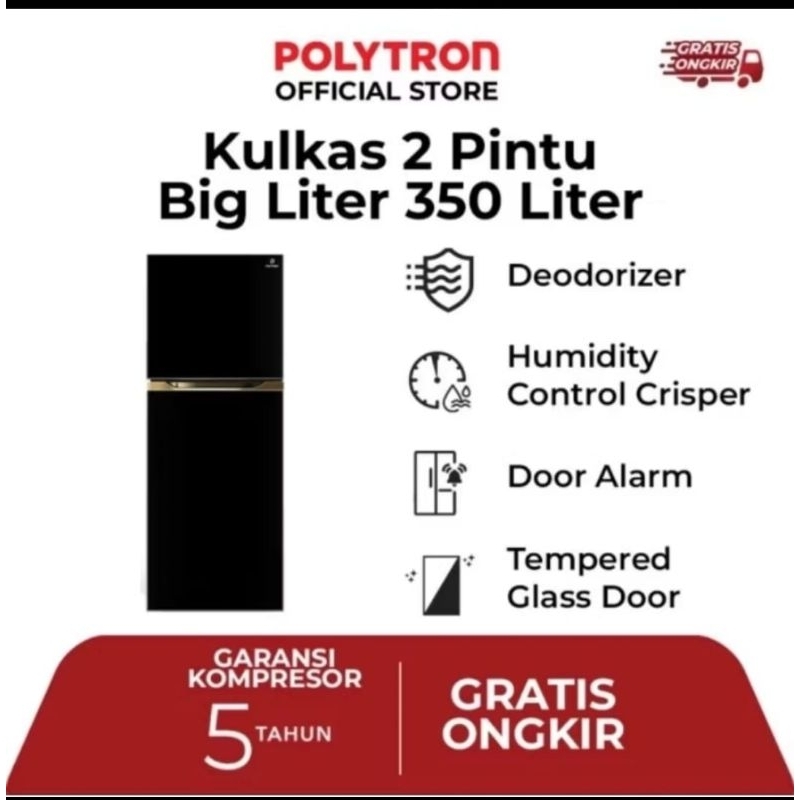 POLYTRON Kulkas 2 Pintu Belleza Big Liter 350 Liter – PRM 490X