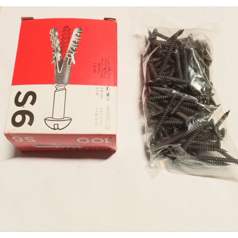 sekrup tembok beton S6 100 set lengkap dengan sekrup hitam panjang 3cm