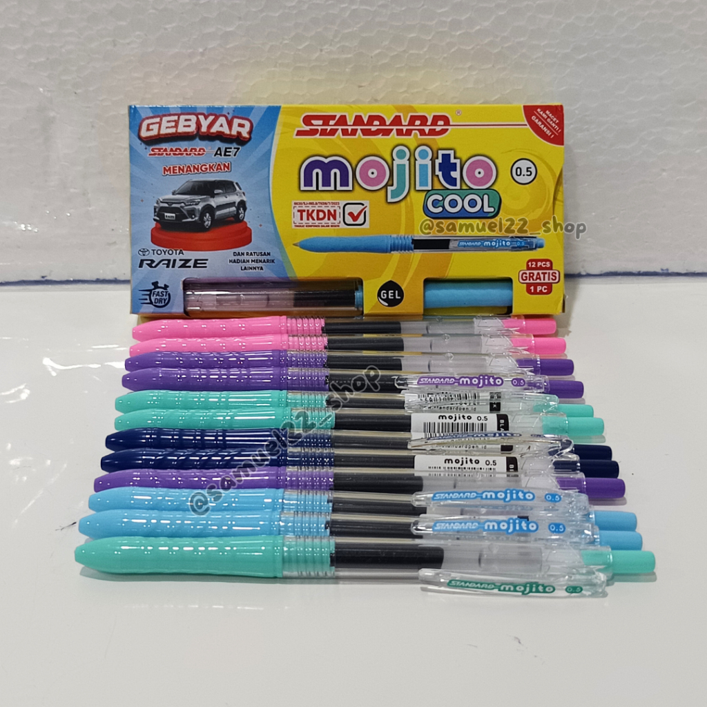 

Pulpen STANDARD Mojito 0.5 mm 0.5mm / Pulpen Gel Satuan Cool / Hitam / Biru / Merah