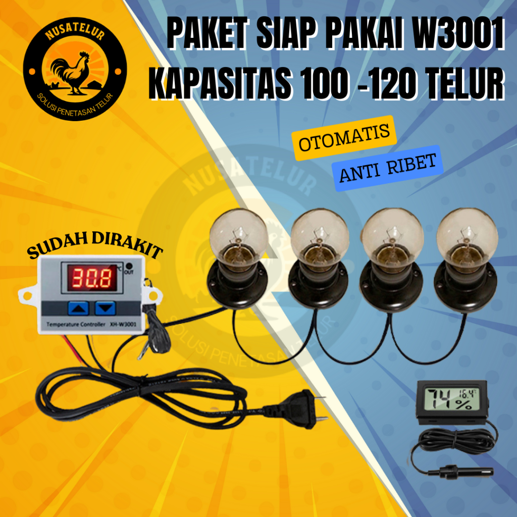 NUSATELUR Paket Siap Pakai Termostat STC1000 Kapasitas 100 - 120 Butir Telur Ayam Otomatis Suhu Pana