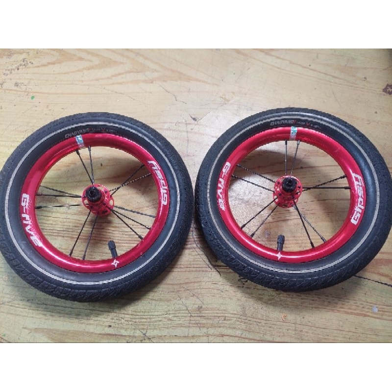 wheelset pushbike rim 12 gipsy hole 10 Red + ban  set choyang