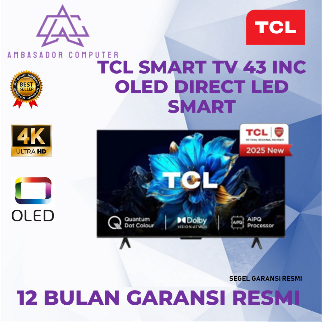 TCL 43 Inch QLED Direct LED Smart Google TV 4K UHD 43P7K