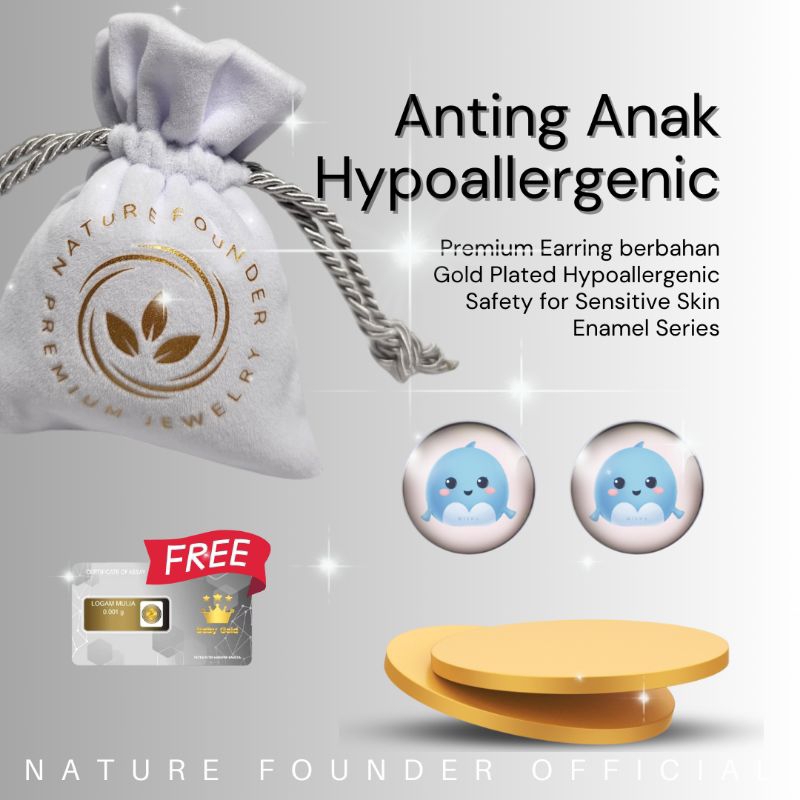 Anting Dolphin Enamel/ Anting Hypoallergenic Nature Founder/ Anting Bayi/ Anting Anak/ Anting Dewasa