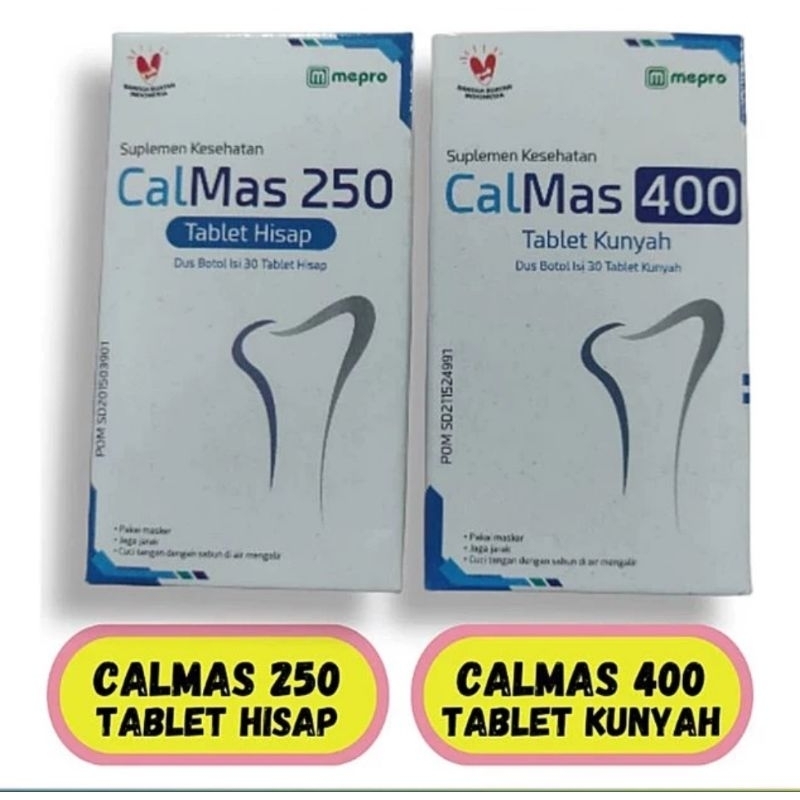 Calmas 400 Tablet Kunyah Dan Calmas 250 Tablet Hisap Kalsium Peninggi Badan Isi 30 Tablet