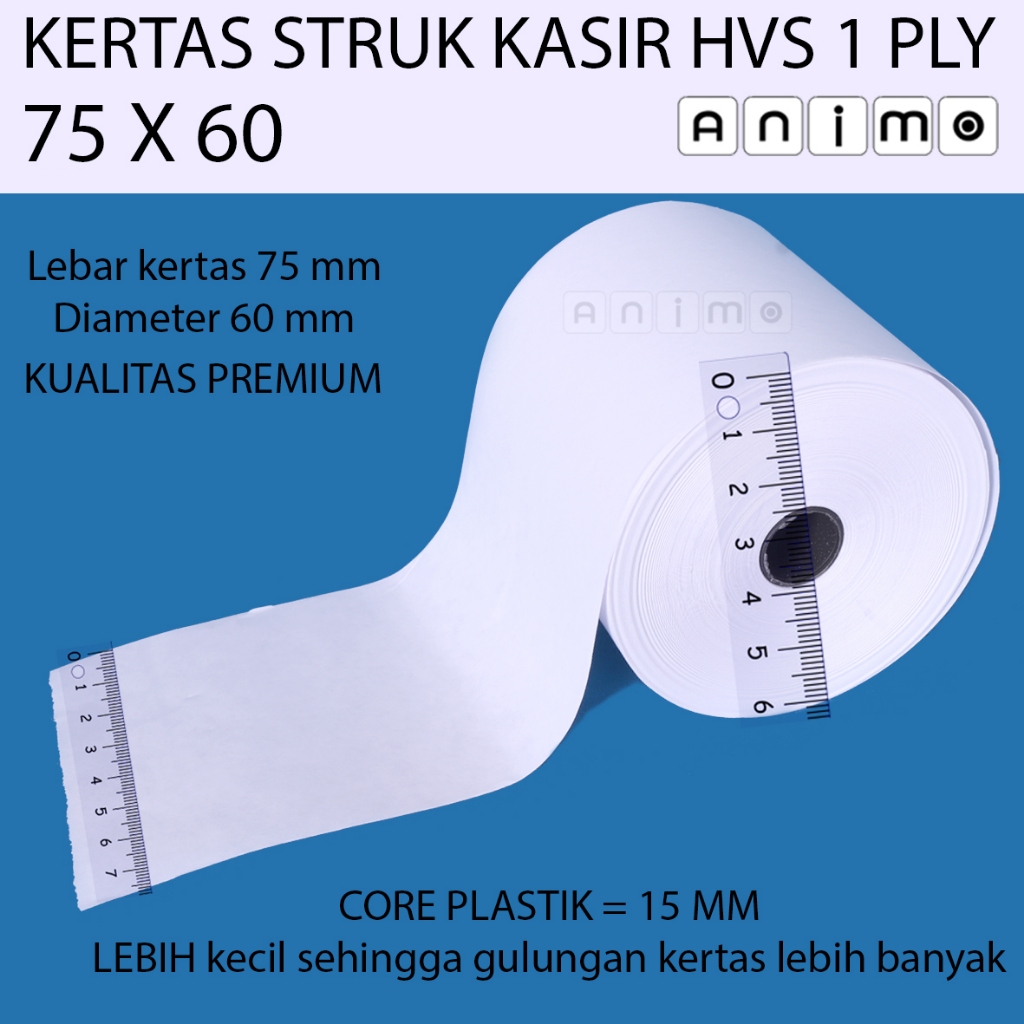 

KERTAS STRUK KASIR 75 X 60 mm HVS 1 PLY - Kertas Rol Kasir 75x60 mm - Kertas Kasir POS PRINTER DOT MATRIX Hvs 1 Ply