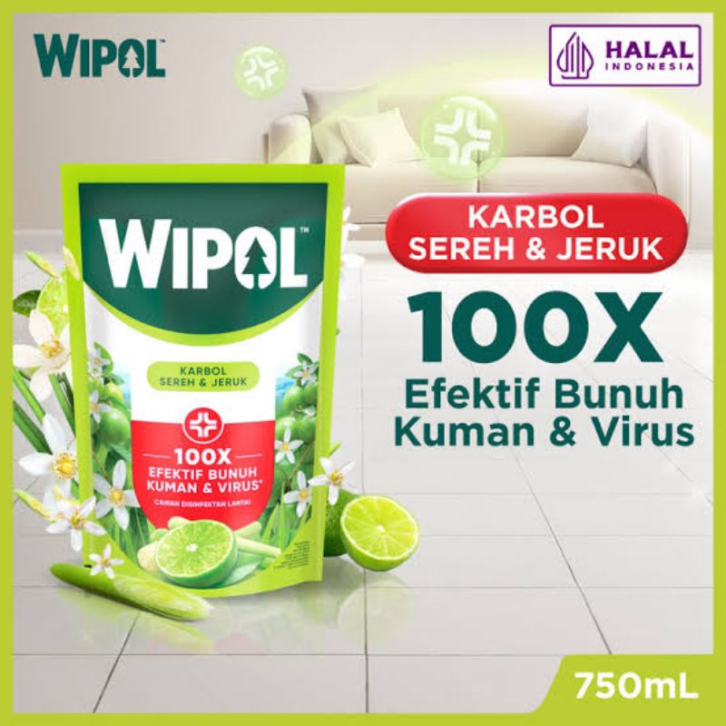 WIPOL 5 IN 1 ACTION KARBOL SEREH & JERUK - cairan desinfektan lantai - isi ulang refill pouch