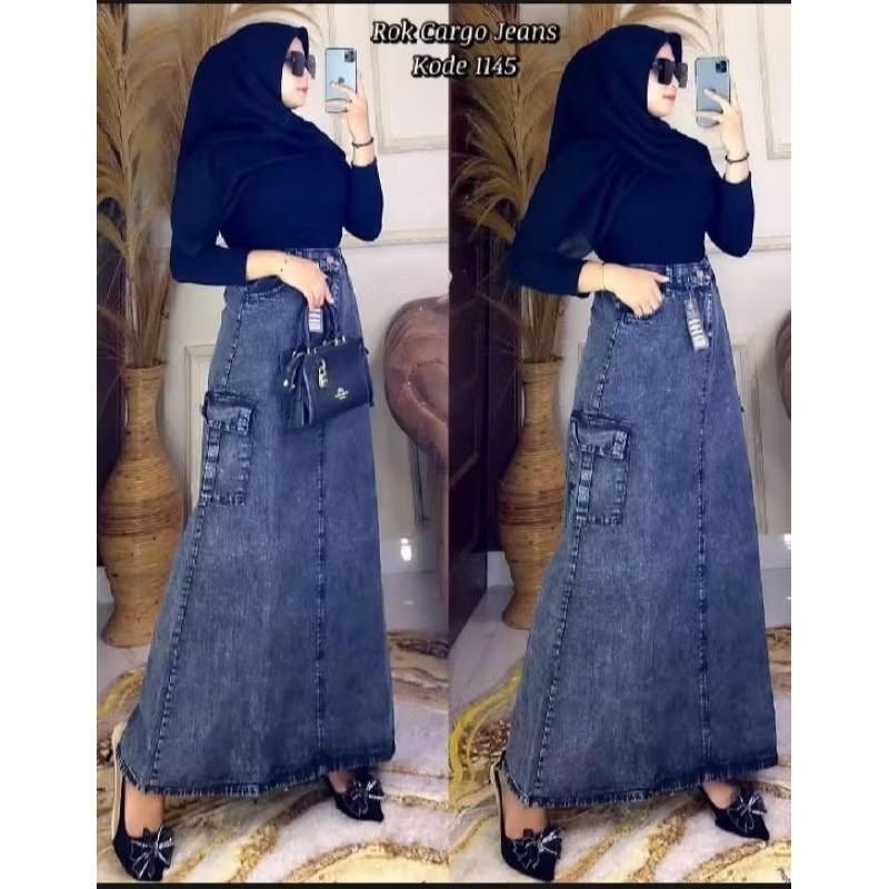Rok Cargo Wanita Panjang Jeans // Rok Cargo Wanita // Rok Cargo Jeans // Rok  Cargo Anak Perempuan /