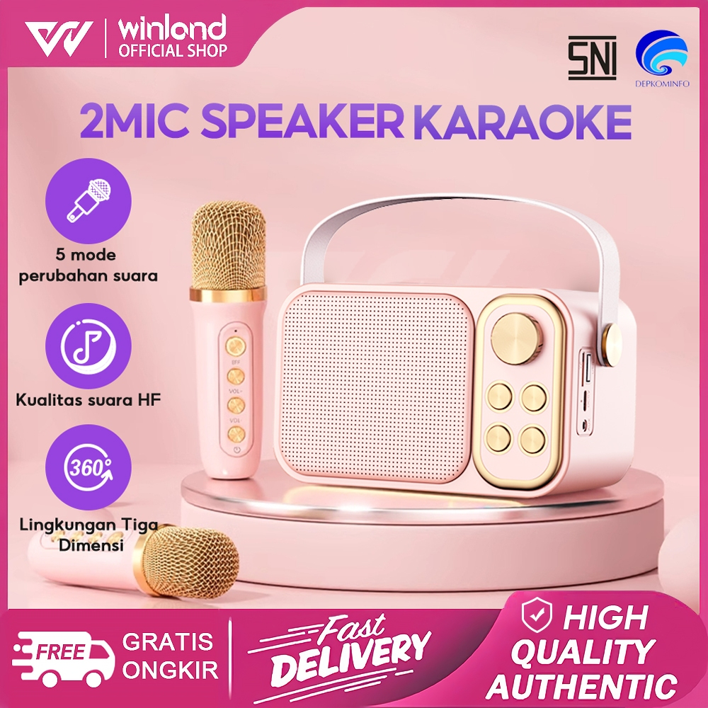CHAN [COD] Winland Speaker bluetooth Karaoke 2 mic Recommend karaoke speaker Set ktv Bluetooth Mini