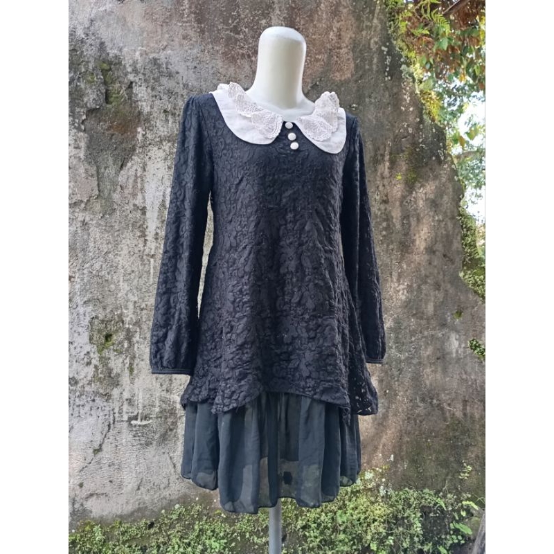 DRESS TUNIK BROKAT HITAM KAWAII