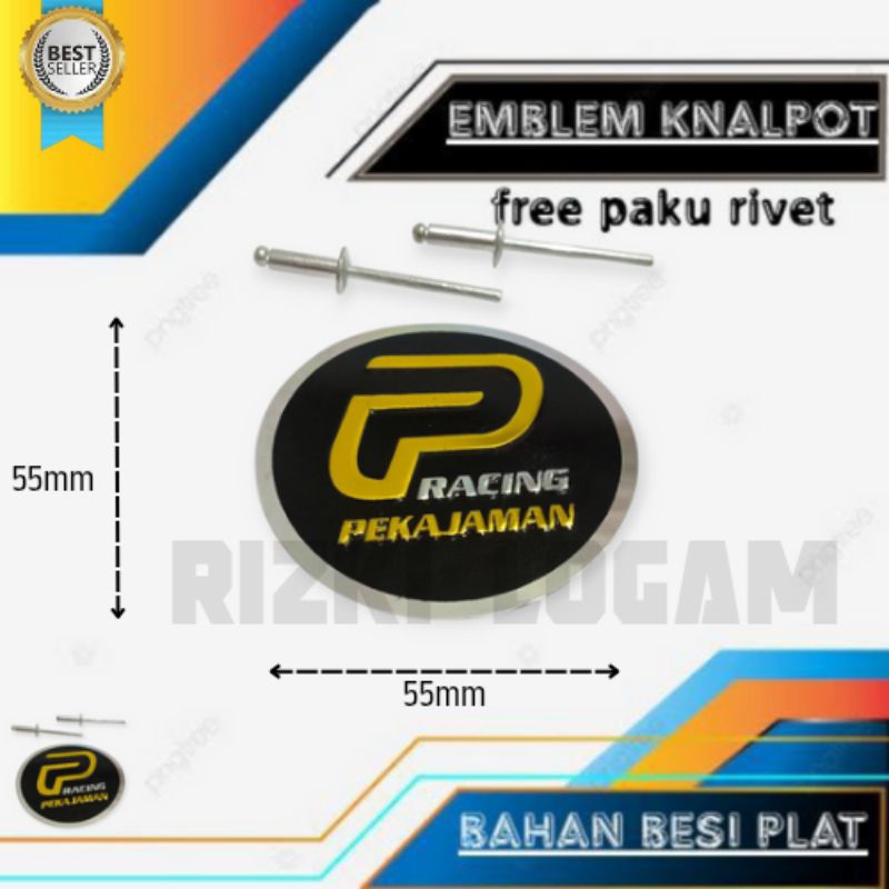 Emblem knalpot merek PEKAJAMAN Model Timbul free paku rivet