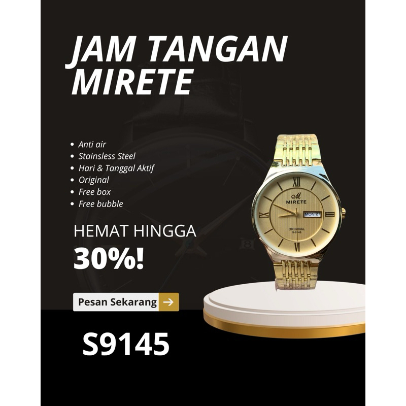 MIRETE S9145 Jam Tangan Pria Casual Gold Anti air