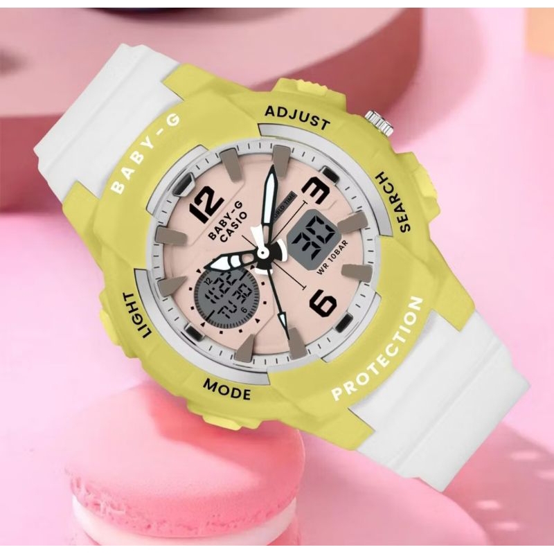 JAM TANGAN SEKOLAH SPORT WATCH ANAK PEREMPUAN & WANITA CASIO BABY G PUTIH KUNING CUTE CANTIK TERBARU