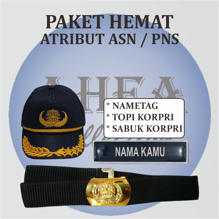 

Paket Hemat Atribut Nametag ASN/PNS papan nama dada Tanpa Lencana Korpri Kuningan (Topi Korpri, Ikat Pinggang & Nametag)