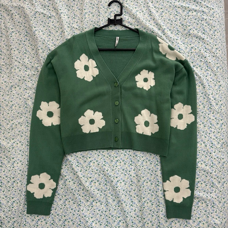 [PRELOVED] Colorbox cardigan sweater hijau motif bunga wanita