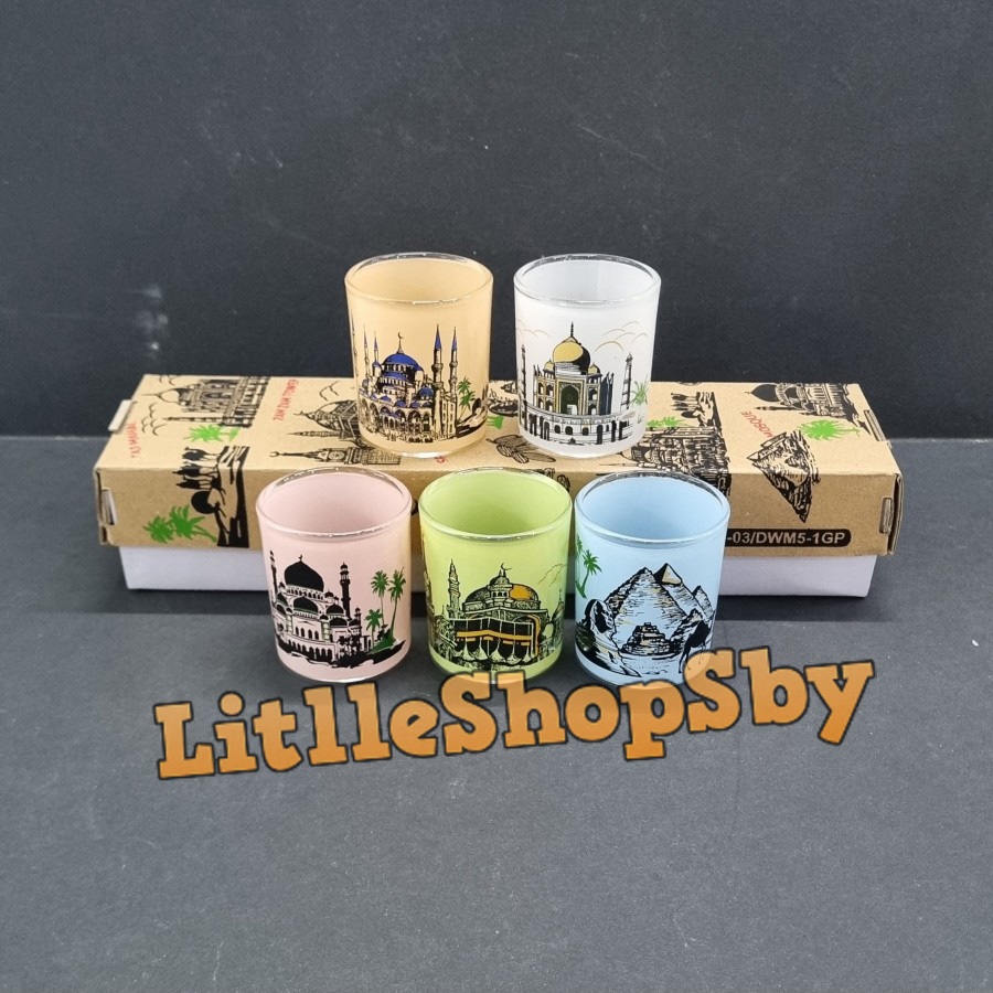Gelas Wine / Gelas Sloki / Shot Glass Motif Mesjid Piramid Seri 3 Kaca Isi 5