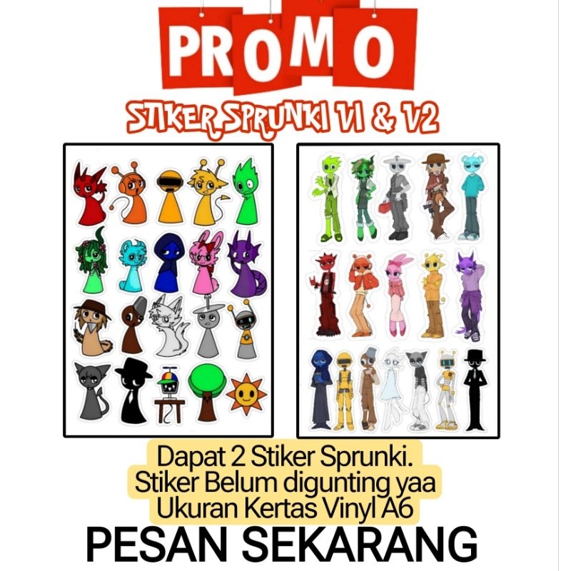 

PROMO STIKER SPRUNKI DAPAT 2 LEMBAR UKURAN A6 KERTAS VINYL / SPRUNKI V1 & V2 / STIKER LUCU