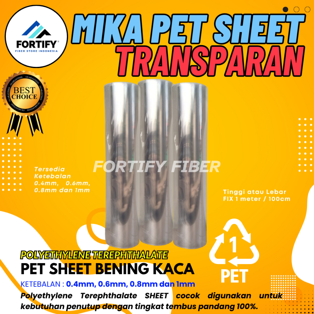 Fiber Plastik MIKA PET Penutup Pagar POLOS BENING TRANSPARAN 100% Seperti KACA
