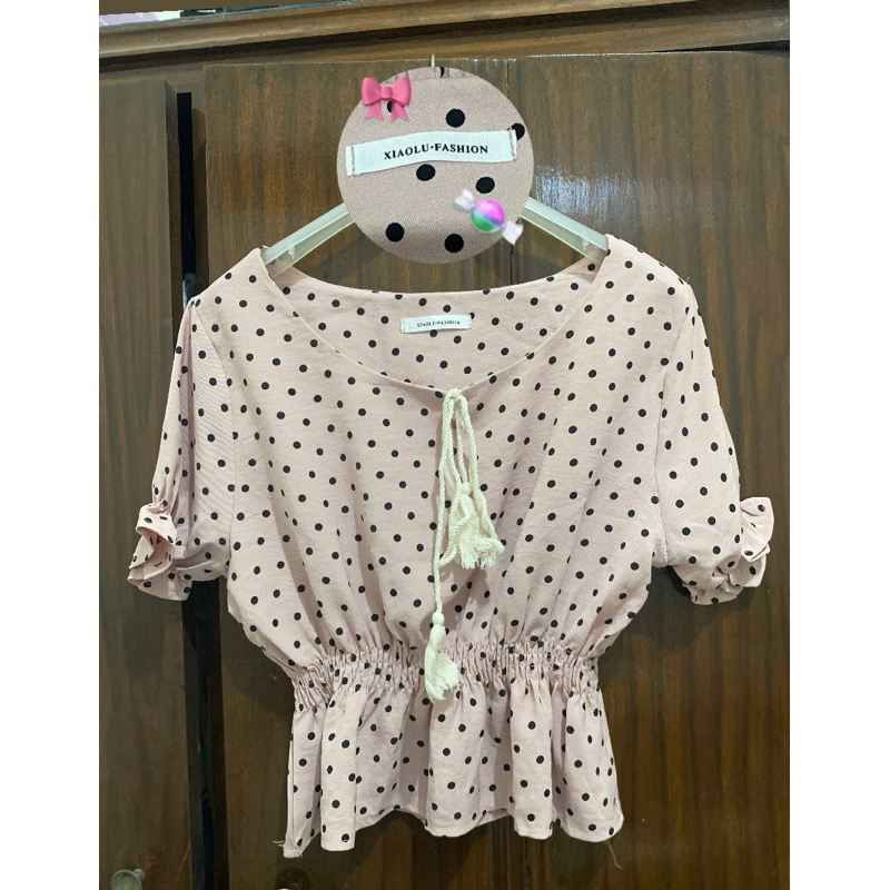 Blouse Polkadot Crop Puffy