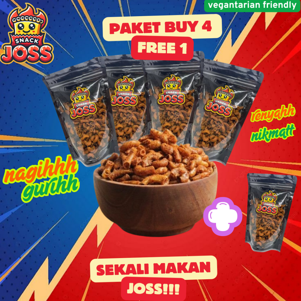 

SnackJoss Makaroni Pedas Daun Jeruk 100 Gram Paket Beli 4 Gratis 1