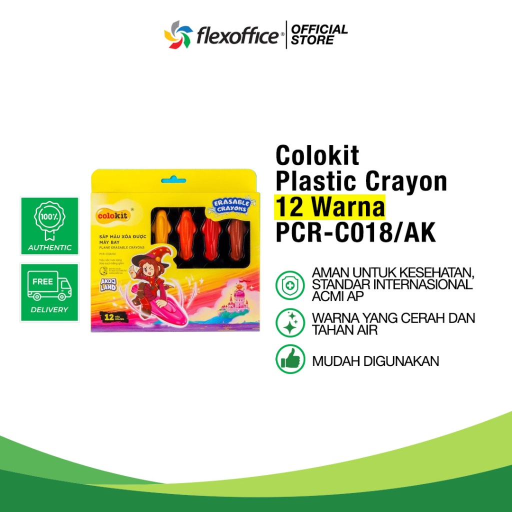 

FlexOffice Colokit Erasable Plastic Crayon PCR-018 12 Warna/Set