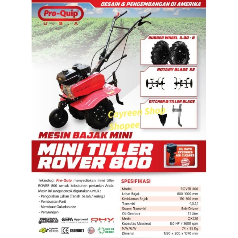 Mini Tiller Pro Quip Rover 800 ) Mesin Bajak Mini Pro Quip Rover 800