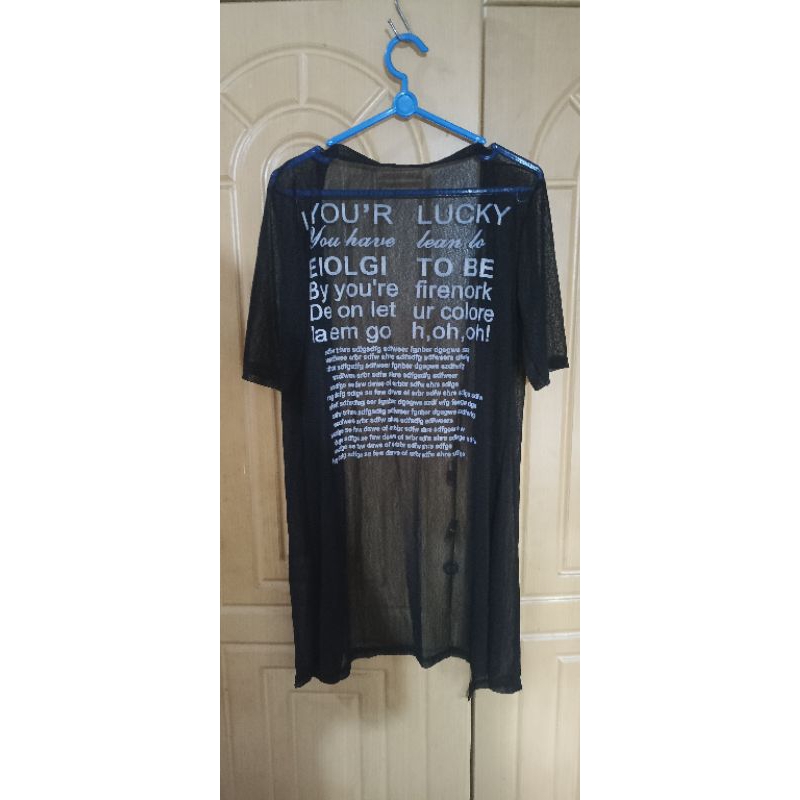 long cardigan motif tulisan