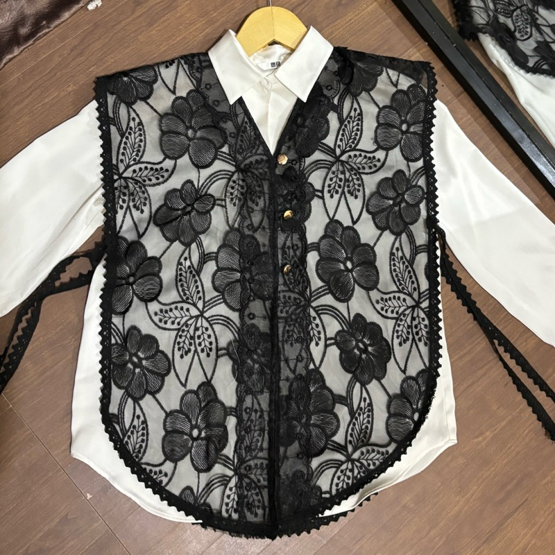 (ONLY VEST)VEST BRUKAT PREMIUM PRISA HITAM PUTIH ROMPI OUTER WANITA