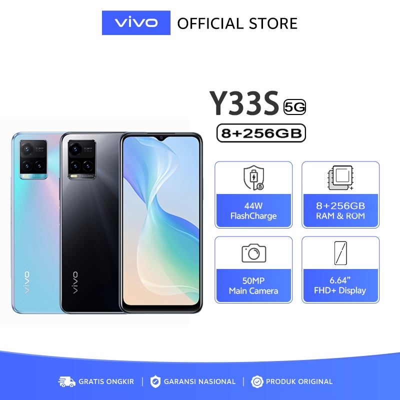 HP VIVO Y33S RAM 8/256GB & 8/128GB CAMERA 50MP Smartphone 4G/5G LET 6.58'' LAYAR 5000mAh Dual SIM BA