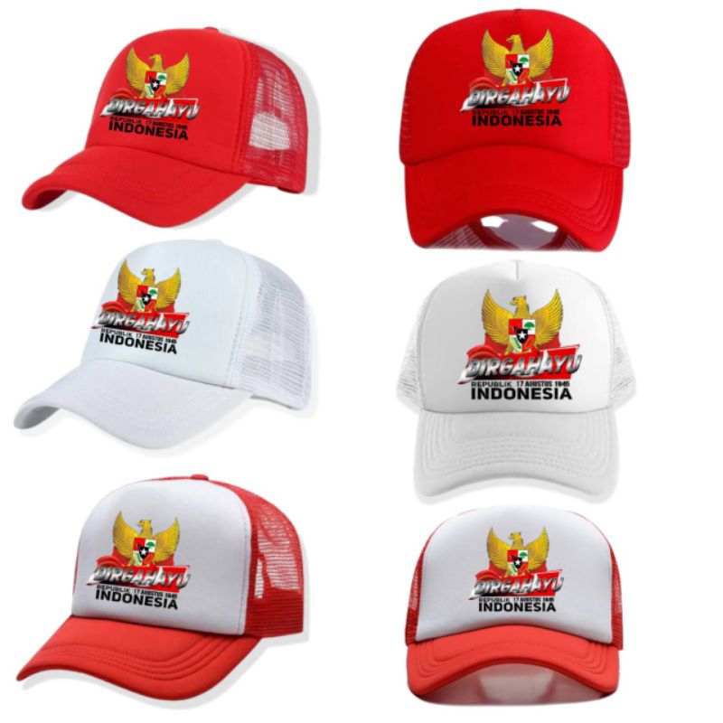 Topi Jaring Dewasa Gambar Merah Putih/Topi Olahraga Merah Putih
