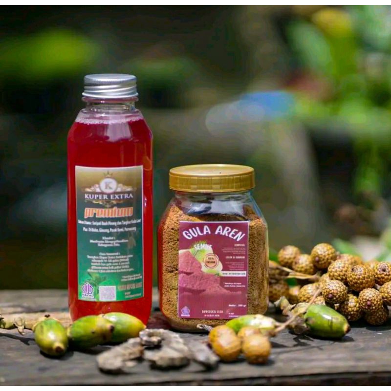 

HERBAL KUPER EXTRA PREMIUM pinang muda 500 ml alami pria + 1 toples gula aren semut Jamu