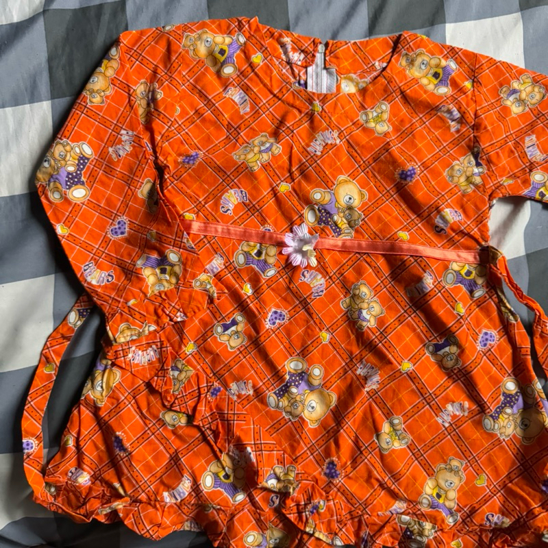 Orlina baby bear dress gamis tunik orange cotton atasan gaun baju anak cewek kids baby busana muslim