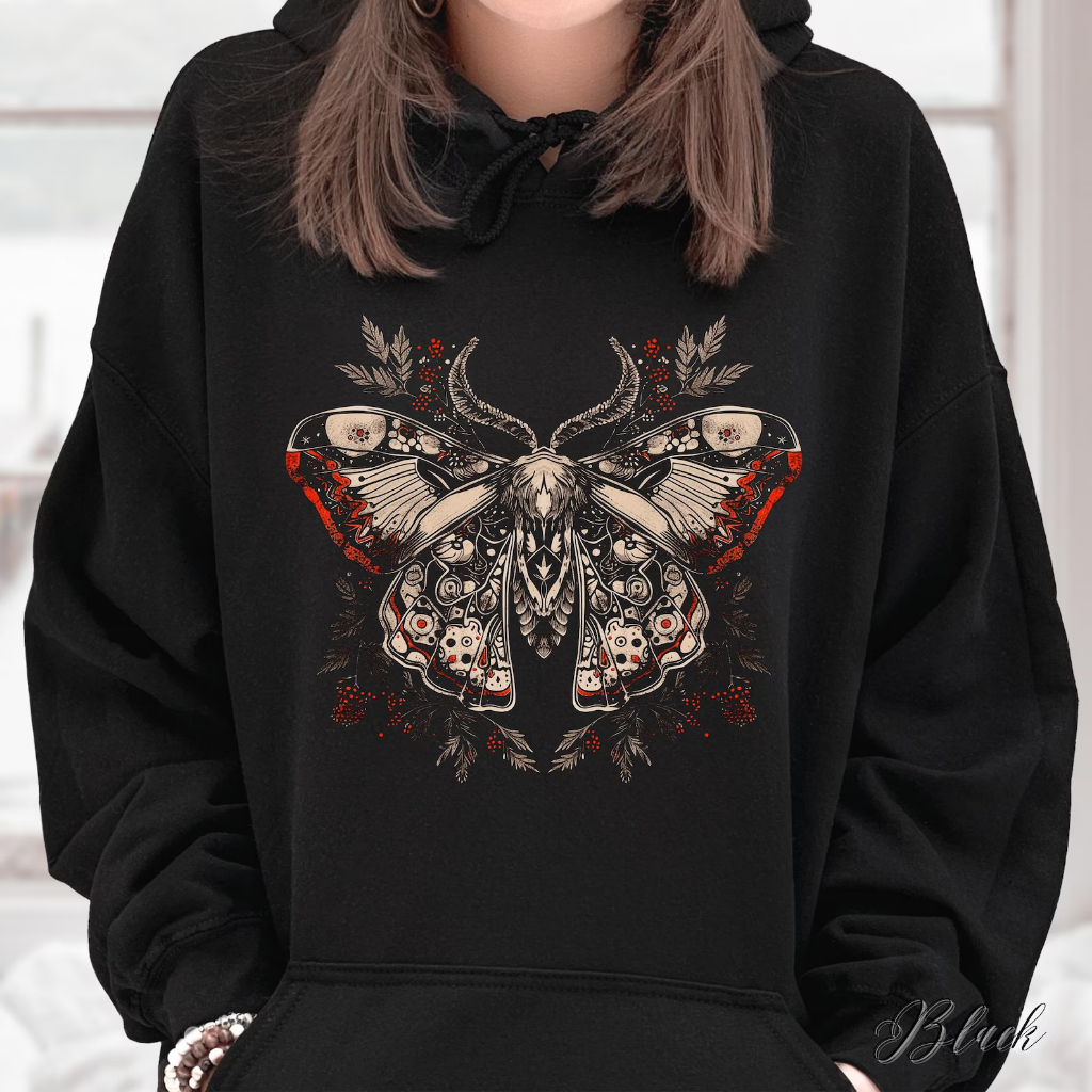 Hoodie Gothic Moth Norwegian Oversize