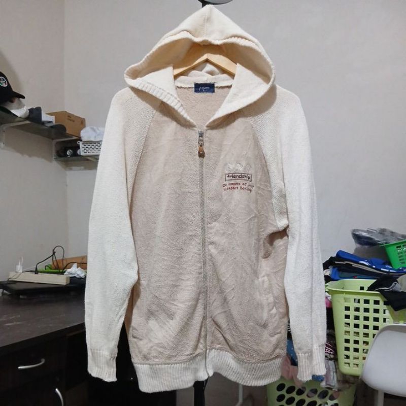 Sweater Hoodie serpa LALIVIE second Original bordir depan belakang warna cream tua size L to XL LD 1