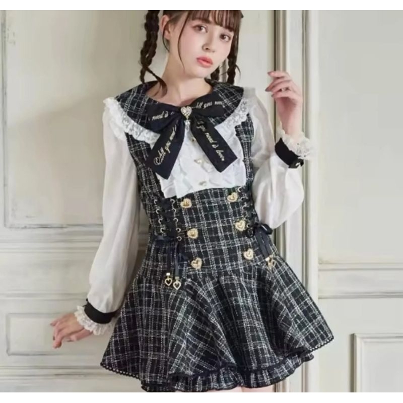 honeyL | Japanese Liz*lisa dupes sweet style tweed jirai kei ryousangata style outfit suit skirt sli