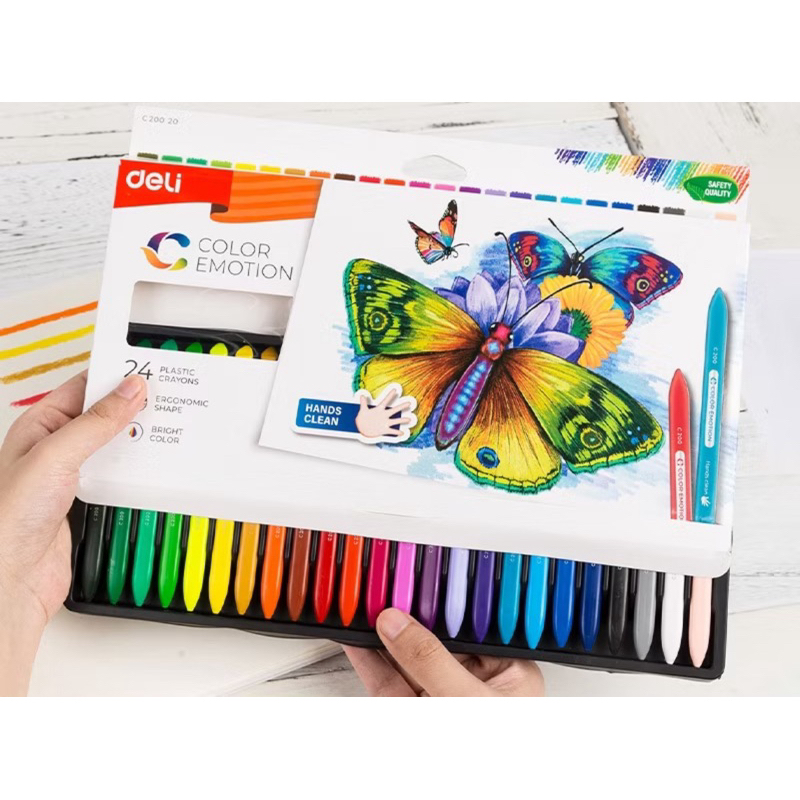 

Deli Krayon Sekolah 24 Warna Cerah Bentuk segitiga ergonomis