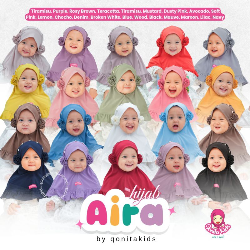 HIJAB ANAK - AIRA (0 - 9 th) Hijab Bergo Anak Perempuan, hijab pompom lucu syari muslim cantik nyama