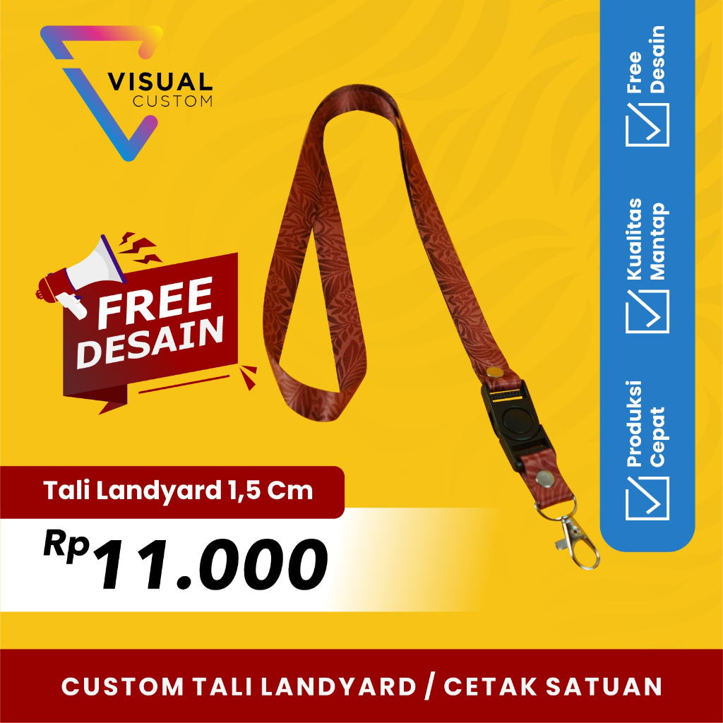 

TALI LANYARD LEBAR 1,5 CM / CUSTOM LANYARD FULL PRINT 2 SISI / CETAK LANYARD SATUAN / CETAK LANYARD MURAH / TALI ID CARD / GANTUNGAN ID CARD