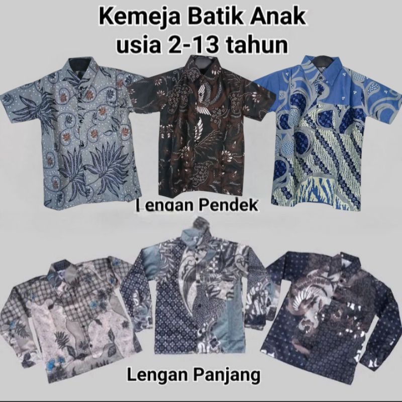Baju Batik Anak Lengan Panjang Usia 2-13 Th Kemeja Formal Pesta Anak Cowo Laki Laki Modern Kemeja Ba