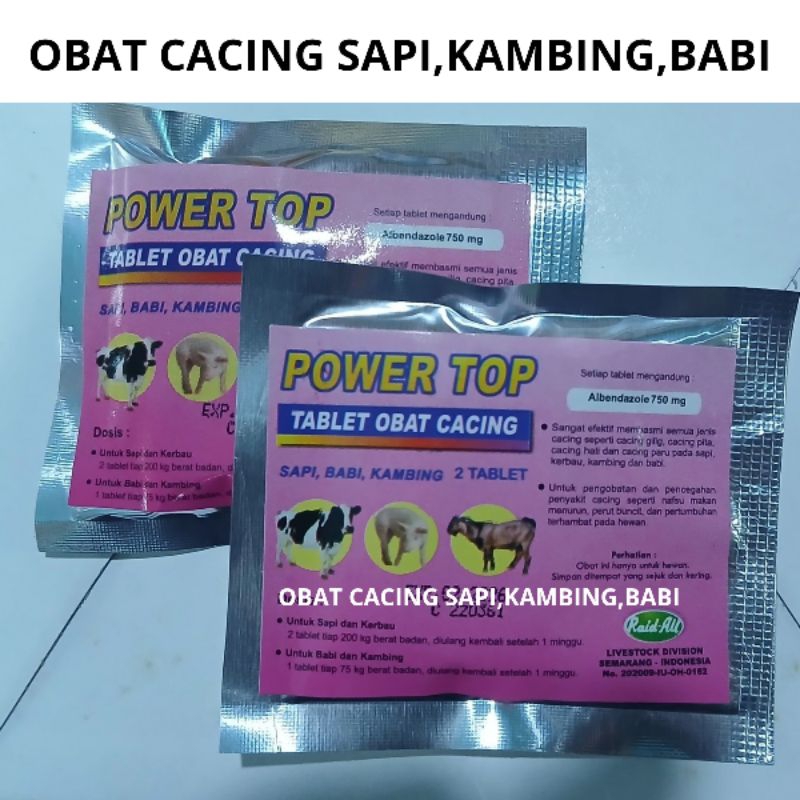 POWER TOP TABLET OBAT CACING KAMBING OBAT CACING BABI OBAT CACING SAPI