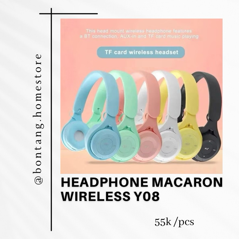 HEADPHONE MACARON WIRELESS Y08 || BLUETOOTH HEADPHONE MACARON Y08