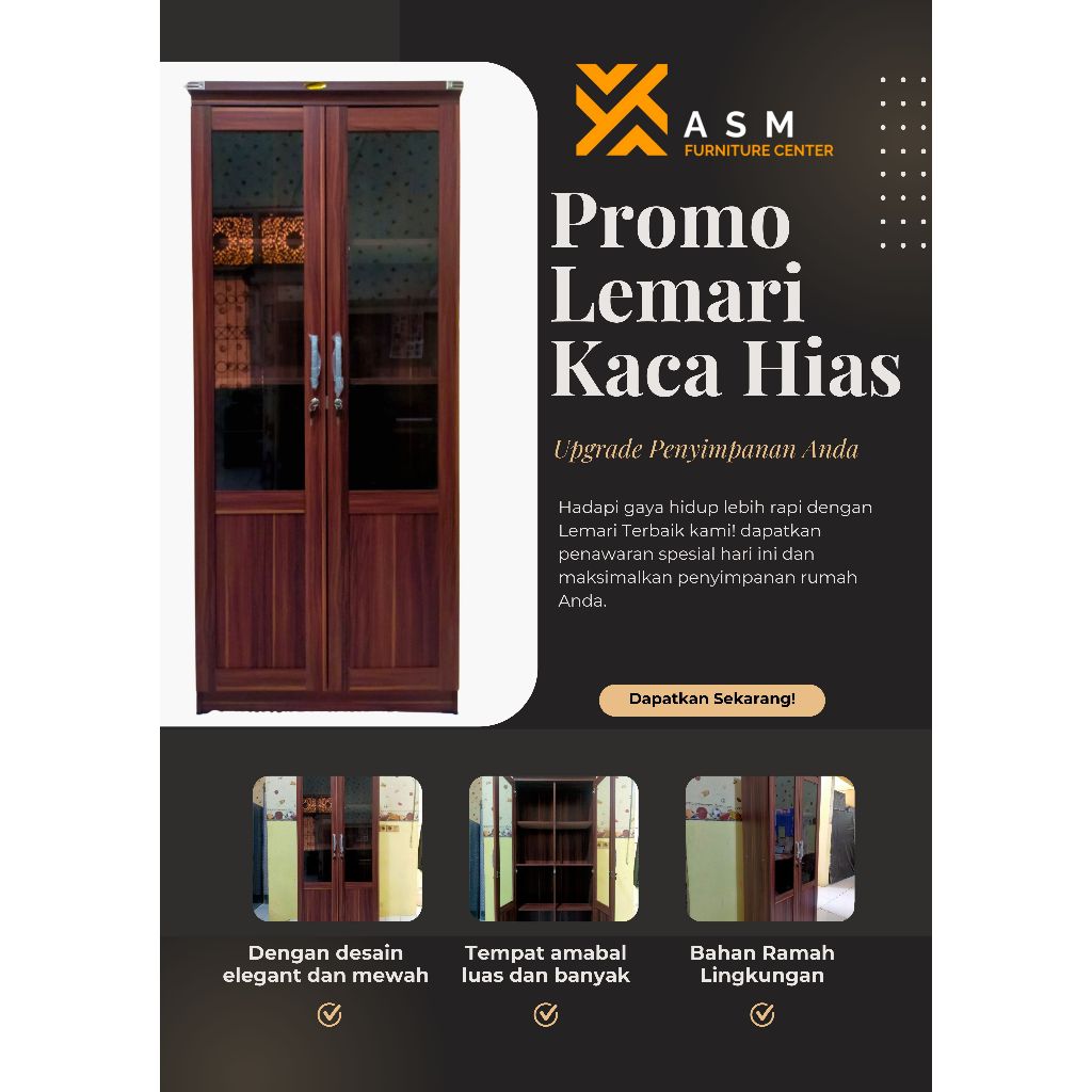 PROMO LEMARI KACA HIAS/LEMARI KACA AMBALAN LUAS/LEMARI KACA HIAS BAHAN PARTIKEL