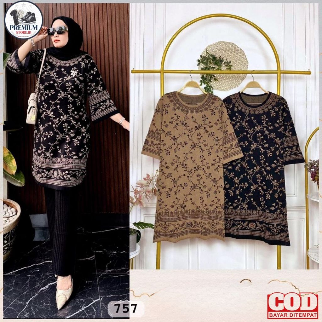 Premiumstore.outfit - Tunik Rajut Motif Etnik Elegan | LD 110-120 cm | Panjang 90 cm