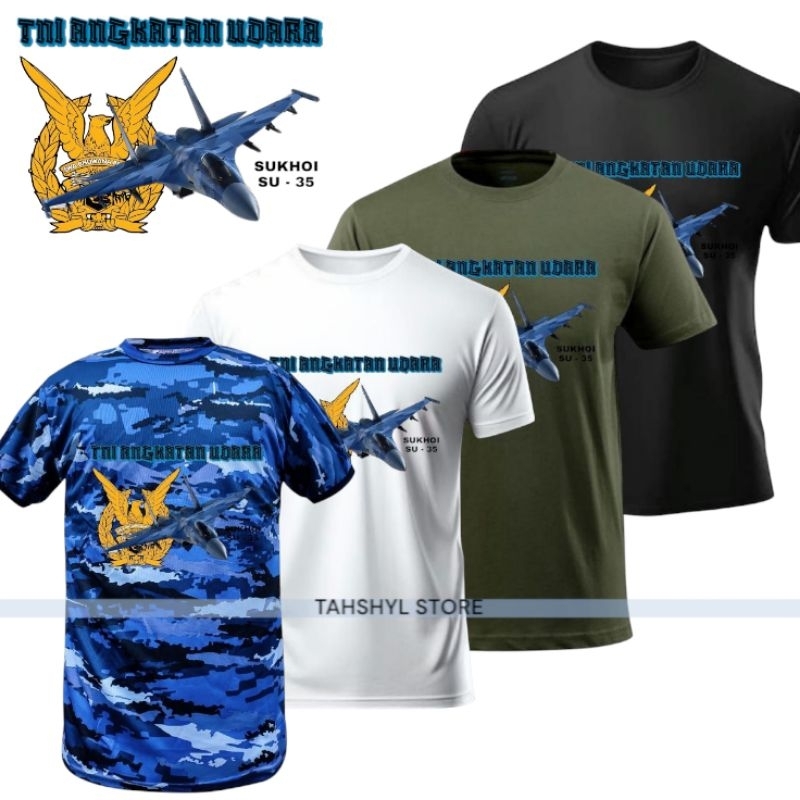 Kaos Gambar Pesawat TNI-AU // Kaos TNI AU // Kaos pria TNI AU // Baju TNI AU Bahan Katun