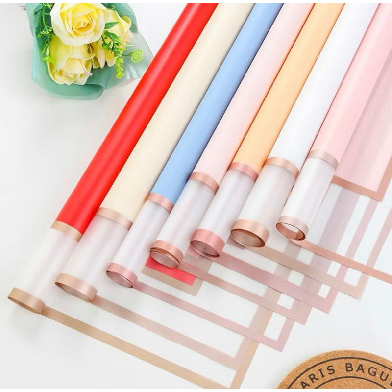 

KB085 Flower Wrapping Paper Transparent Gold Frame Double List Waterproof Cellophane TO